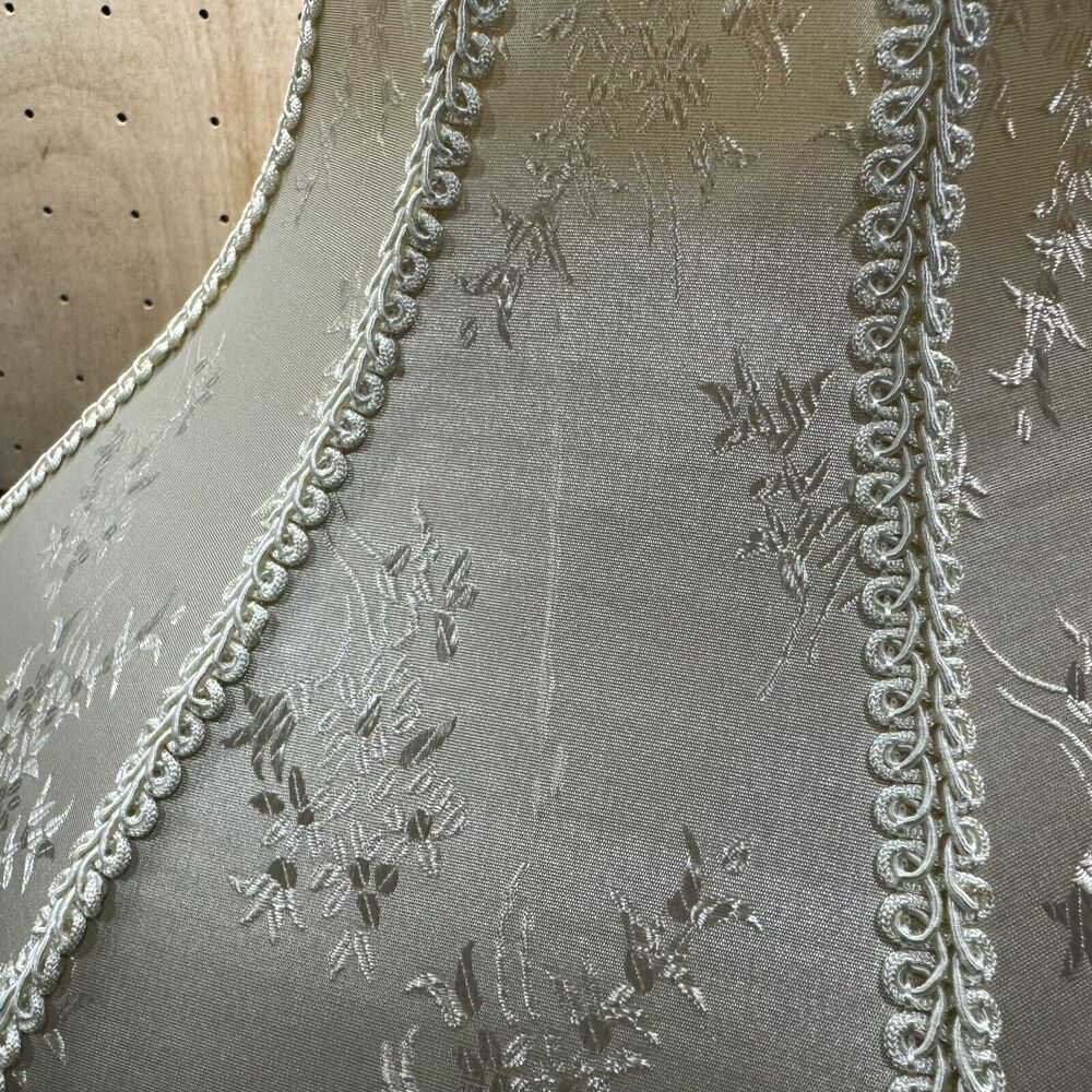 Victorian Lamp Shade Damask Floral & Trim Antique White Brocade 12"H x 17"W - Picture 3 of 10